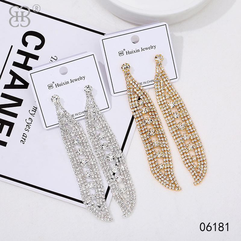 厂家直销时尚水钻耳环轻奢气质唯美耳坠简约长款流苏首饰耳钉批发