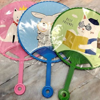 Yiwu Factory in Stock Medium and Long Handle Plastic Fan Two Yuan Supermarket Stall Supply Wholesale Advertising Fan