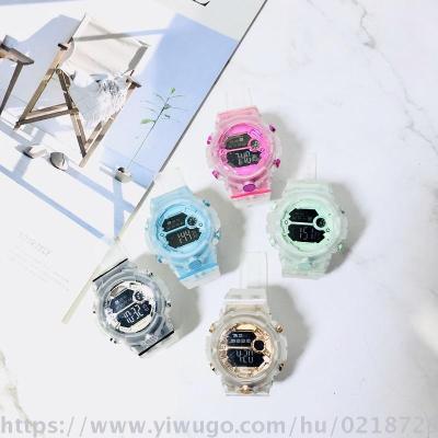 New transparent color sports electronic watch waterproof students swimming watch piggy bank packaging