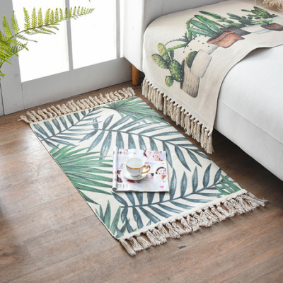 Tassel knot printing floor mat cloth art cotton thread braid floor mat pad feel feel small modern simple bedside carpet