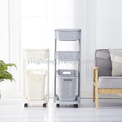 A245 multi-layer cart dirty laundry basket movable laundry basket storage basket belt pulley dirty laundry basket rack