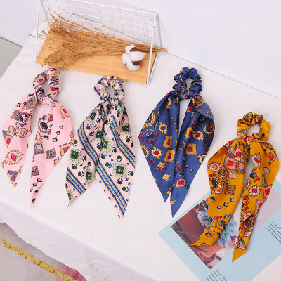 Spring fairy girls with retro floral dovetail ring hair rope French colonic ring cloth art the head rope Korean hair ornaments