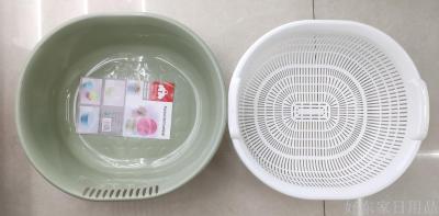 Factory Square New Material Rice Cleaning Basket Drain Basket Double-Layer Household Kitchen Multi-Functional Plastic Washing Fruit Thickened Vegetable Basket