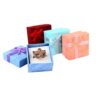 Imitation Korean song grain ring box 4x4 small jewelry gift box cross belt bow ring box jewelry box stud box