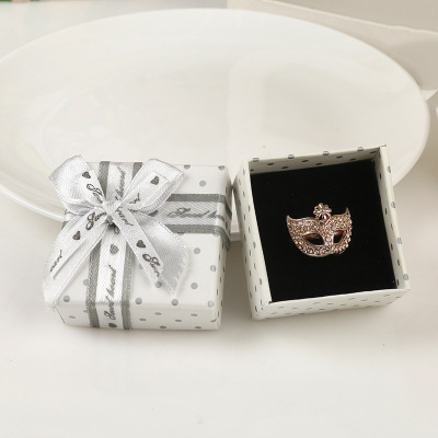 Silver white polka dot ring box stud box box small gift box double ribbon bow jewelry box
