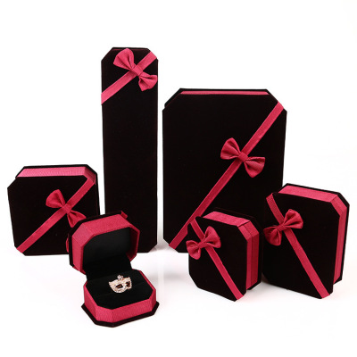 Jujube black flannelette box gift bowknot ornament box ring box stud octagonal locket necklace box set box