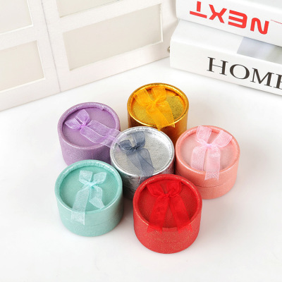 Bowknot round paper box Bowknot jewelry box ring box stud box a variety of colors selected by the manufacturer