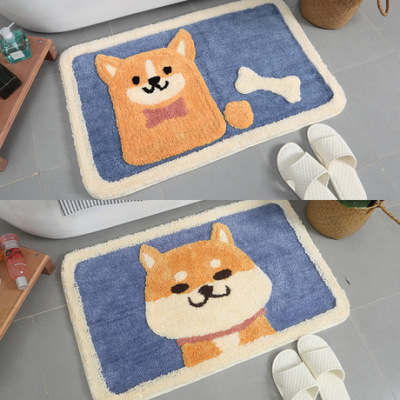 Cartoon akita dog flocking carpet floor mat household bathroom door non-slip mat suction pad