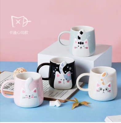 New fashion cute cat single ceramic cup milk cup coffee cup boys and girls students water cup gargle cup