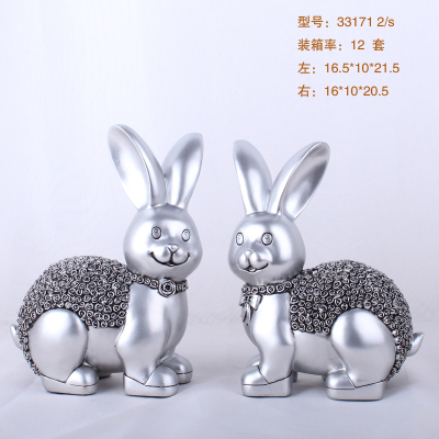 Resin Creative Abstract Simple Silver Lovers Rabbit Decoration Living Room Wine Cabinet Entrance Bedroom Home Gift Decoration