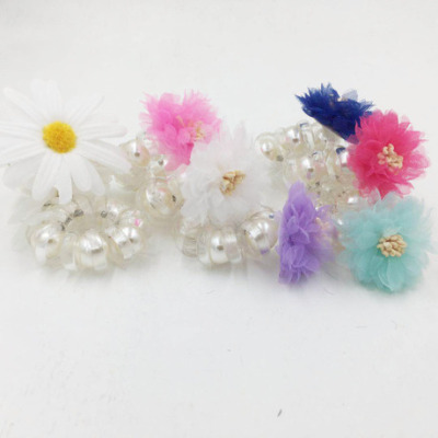 Lovely simple hair accessories Daisy dovetail ring translucent crystal pearl telephone wire dovetail ring rope