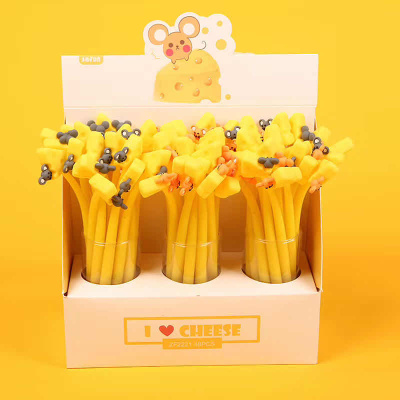 Cheese Korean Stationery Silicone Mouse Love to Eat Swing Pen Cute Hamster Cheese Gel Pen Cartoon Gel Ink Pen