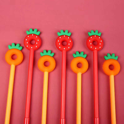 New Fresh Modeling Gel Pen Japanese Trendy Silicone Cartoon Strawberry Donut Dessert Carrot Ball Pen