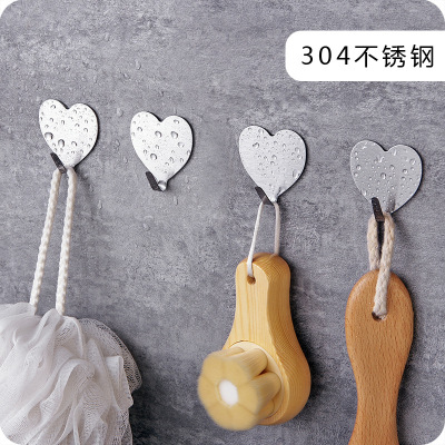 Heart shaped 304 stainless steel adhesive hook nail - free simple room decorative wall hook traceless nail - free strong Heart hook