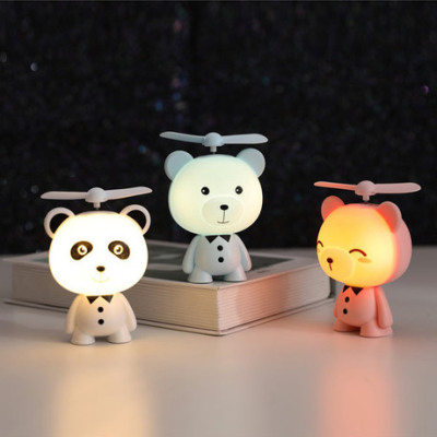 USB Rechargeable Fan with Night Light Student Handheld Portable Internet Celebrity Bear Mini Creative Cartoon Children Electric Fan