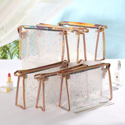 INS New Product Creative Starry Sequined Cosmetic Bag Women's Translucent Zipper Storage Bag Wash Bag Wholesale