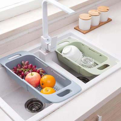 Double-Layer Retractable Draining Basket Household Creative Sink Draining Rack Multi-Functional Bowl Chopsticks Washing Basin 3 Sets
