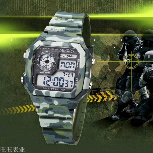 Foreign Trade New Electronic Watch Quartz Watch Timing Multi-Function Sports Watch Military Camouflage Square Quartz Watch Men