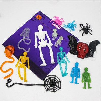 Product Direct Sales Halloween Decoration TPR Expandable Material Handle Bat Skull Frame Spider Web Slim