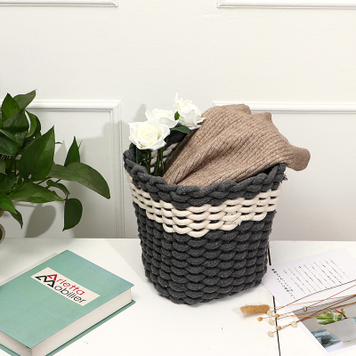 Nordic Style Cotton Braided Storage Basket Basket Coarse Cotton Rope Storage Box Desktop Storage Organization Hand-Knitted