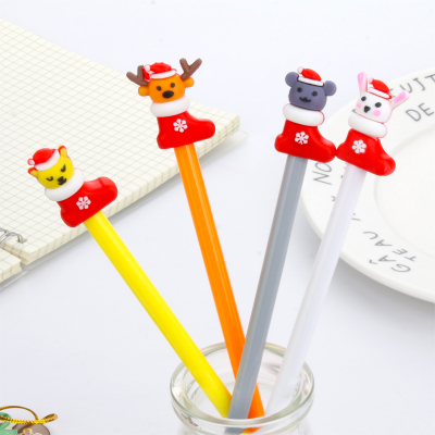 Creative Silicone Christmas Gel Pen Elk Cute Pet and Animal Bear Rabbit Ball Pen Christmas Stockings Quick-Drying Pen