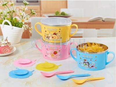 Wk-8908 children's stainless steel insulated bowl with cover primary and middle school students soup bowl baby cutlery