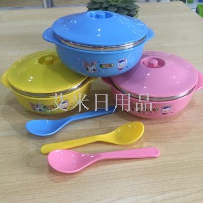 Wk-8907 304 children's stainless steel double-layer anti-fall heat insulation baby bowl heat preservation bowl