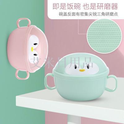 Wk-7709 new penguin cartoon children's cutlery stainless steel two-ear bowl warm supplementary food bowl
