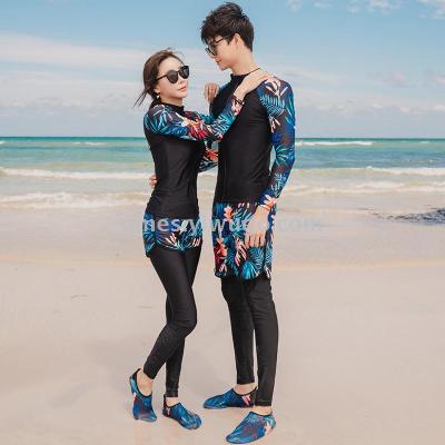 Matching swimsuits men and women separated long sleeve trousers to cover the belly thin conservative fashion swimsuit