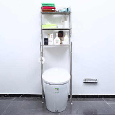 Floor type stainless steel shelving toilet washing machine toilet shelving non - perforating three - layer shelf shelf