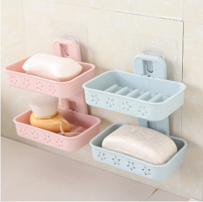 Creative double - layer soap box wall hanging suckers to drain the soap box tapping electrostatic paste toilet laundry soap rack without'm