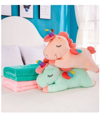 INS Popular Unicorn Plush Toy Nap Face down Airable Cover Blanket Car Dual Purpose Throw Pillow Factory Direct Sales