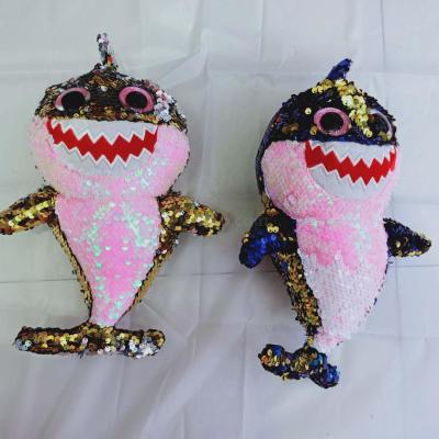 Foreign trade hot selling sequined baby shark plush toys hot style cute doll gifts doll manufacturers direct sales