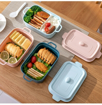 Y24-2551 Square Single-Layer Sealed Lunch Box Japanese Style Lunch Box with Tableware Compartment Lunch Box Student Lunch Box