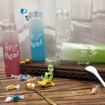 New Spray-colored Glass Water Glass Portable Cup \\\"HELLO MASTER\\\"