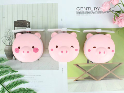 Cartoon Beauty Makeup Mirror with Light Charging Piggy USB Creative Mini Portable Electric Fan for Children and students
