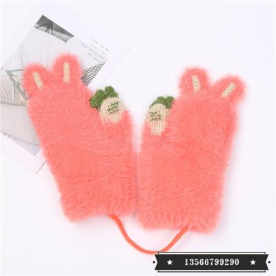 Cute Cartoon Bunny Children's Gloves Furry Fleece Thickened Cold Protection Keep Baby Warm Halter Gloves