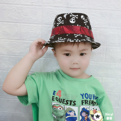 Chun xia Korea children's straw hat children's straw hat boys and girls baby jazz hat skull head children's hat top hat