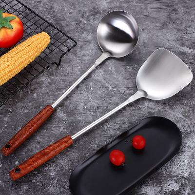Stainless Steel Spatula Rosewood Lengthen and Thicken Kitchen Cooking Supplies Anti-Scald Ladel Dedicated for Chefs