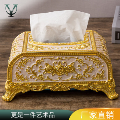 Factory Direct Sales European-Style Retro Mesh Tissue Box Hand Painting Pattern Drawer-Type Box Customizable Processing
