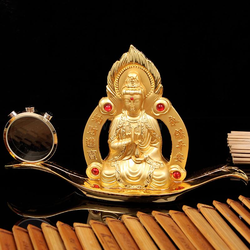 汽车金属摆件批发 黄金叶佛系装饰品摆件 车载用品香水座摆饰