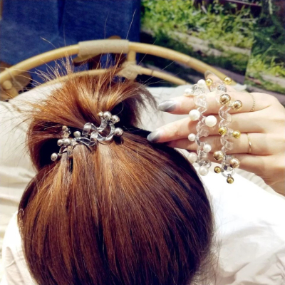 Free Mail East Gate, South Korea Through Instagram Pearl Telephone wire ring hair Ponytail leather cover hair rope headdress