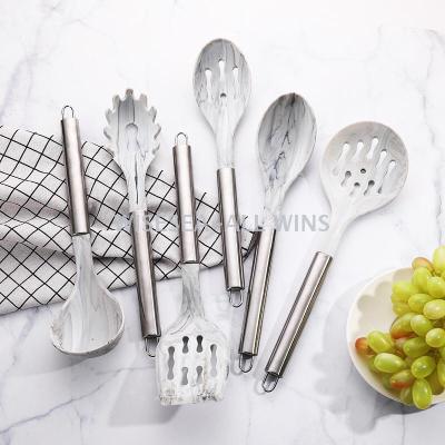NEW kitchen utensils stainless steel handle marbling silicone shovel soup ladle brush spatula filter set