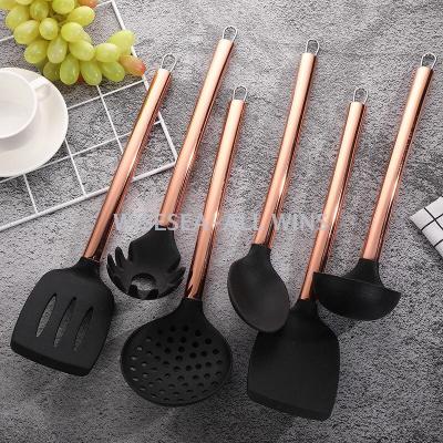 NEW kitchen golden stainless steel handle black silicone shovel soup ladle brush spatula filter set