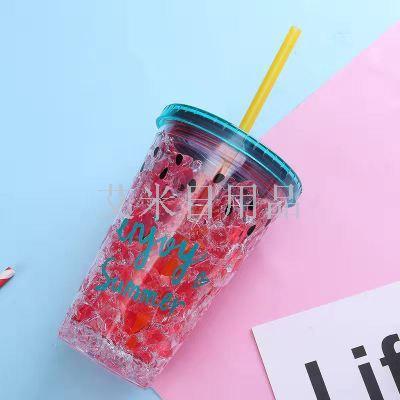 Sf-6915 450ML flat cover melon seeds English summer broken ice cup double layer ice protection cup