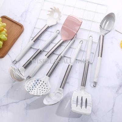 NEW kitchen utensils stainless steel handle marbling silicone shovel soup ladle brush spatula filter set