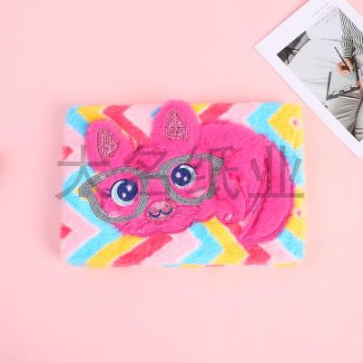 Colorful matching color short plush girls hand book small refreshing travel notepad cartoon express it in diary