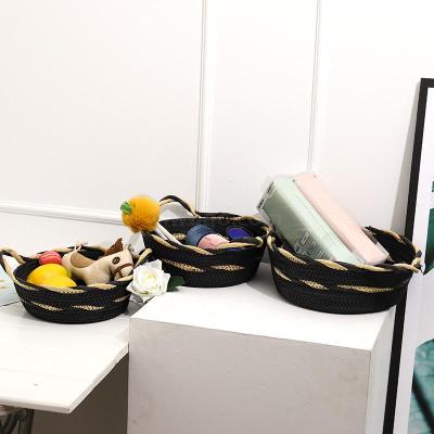 Paper String Soft Woven Storage Basket Hand-Woven round Storage Basket Desktop Sundries Organizer Non-Iron Frame Woven Basket