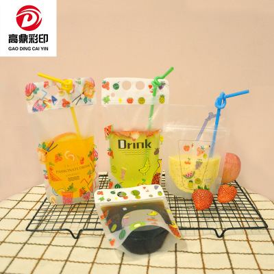 Spot Drinks Transparent Ziplock Bag Milk Tea Takeaway Juice Disposable Liquid Beverage Bag Self-Standing Packing Bag Transparent