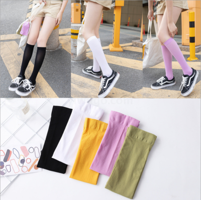 Summer thin women's socks velvet calf socks and knee-high pantyhose go with black and white solid mid-tube socks